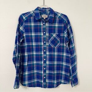 Express blue plaid boyfriend button up. Flannel NWT Size S